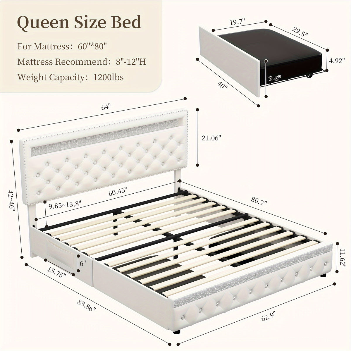 queen size bed frame led lights upholstered bed - Temu