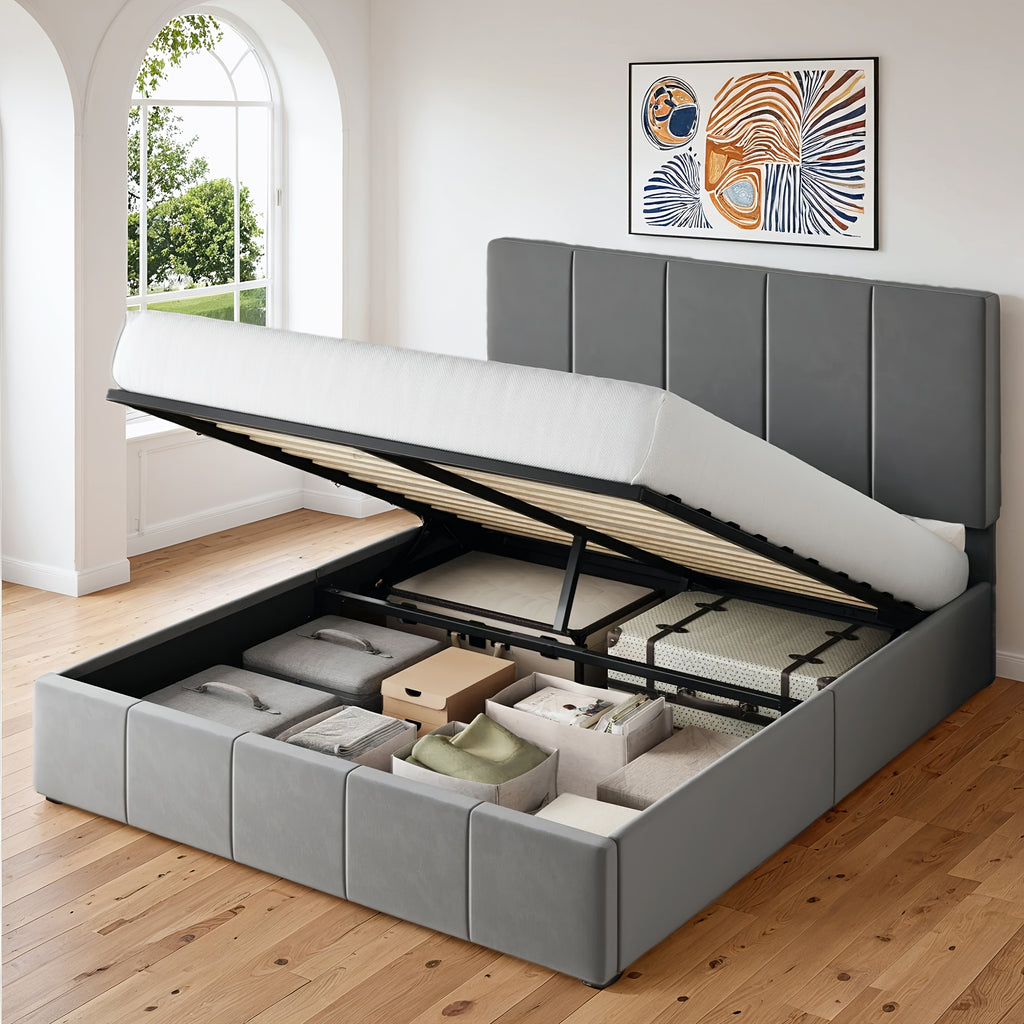 lift storage bed modern velvet upholstered headboard - Temu