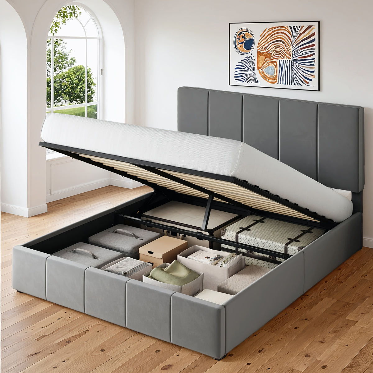 lift storage bed modern velvet upholstered headboard - Temu