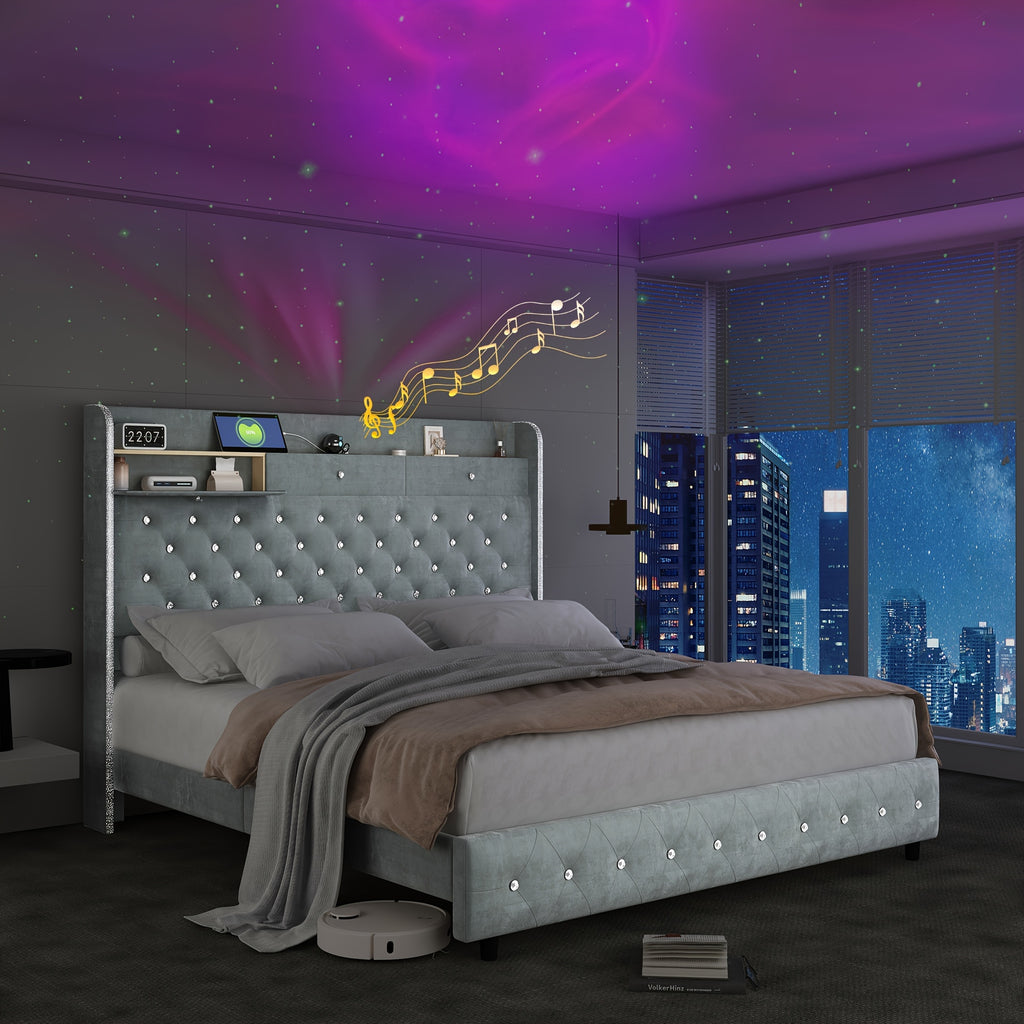 queen led bed frame galaxy   projector charging - Temu
