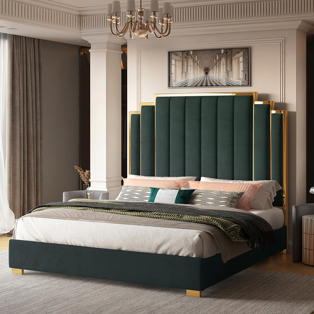 a platform bed frame measuring 65 inches featuring a velvet - Temu