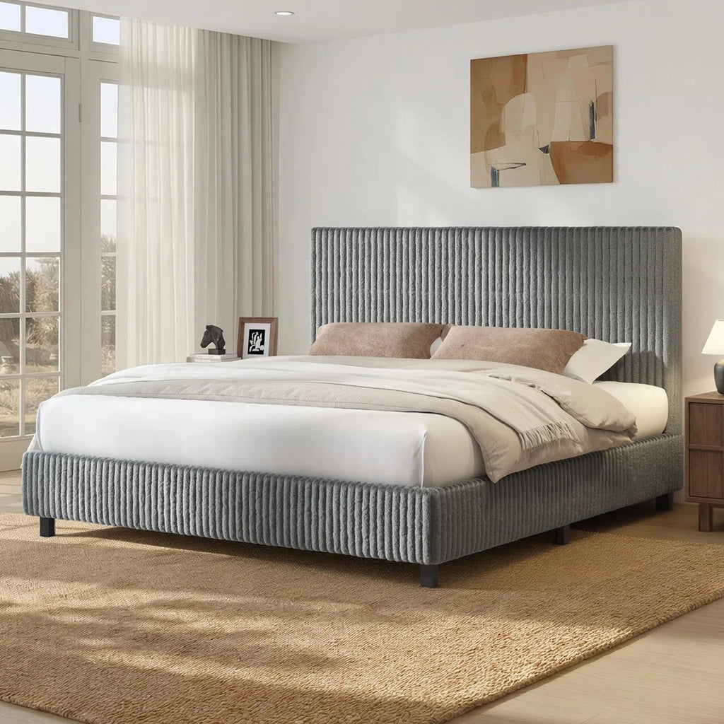 platform bed frame upholstered corduroy headboard fully - Temu