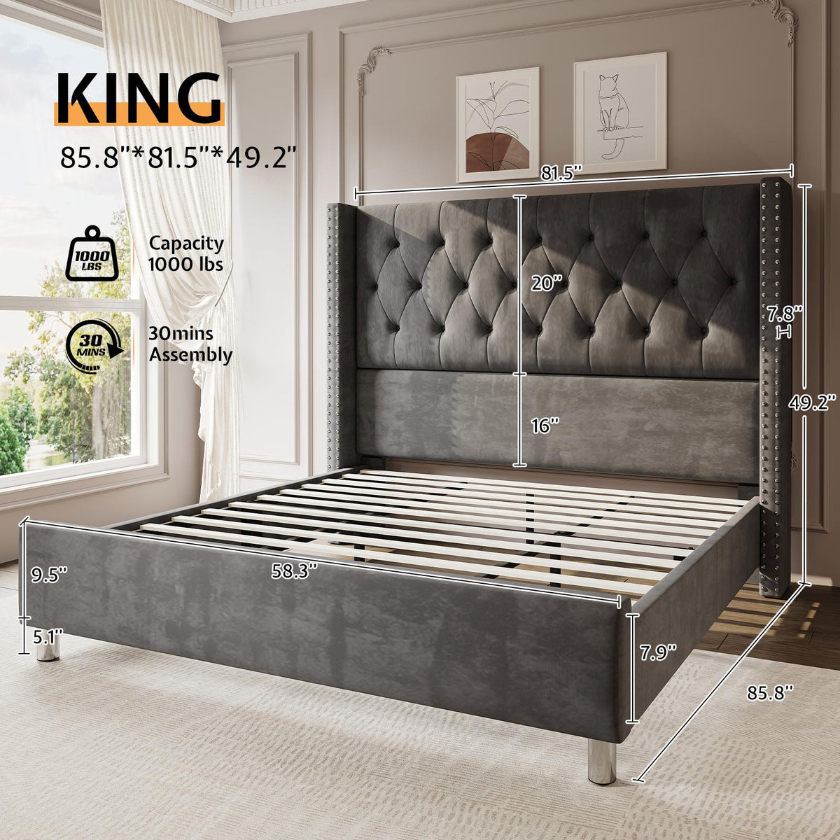 upholstered platform bed frame 50 inch velvet - Temu