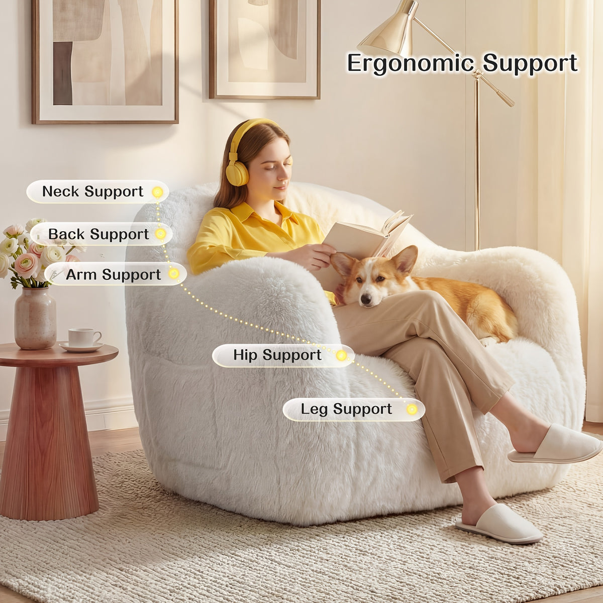 fluffy enormous bean bag chair armrests   - Temu