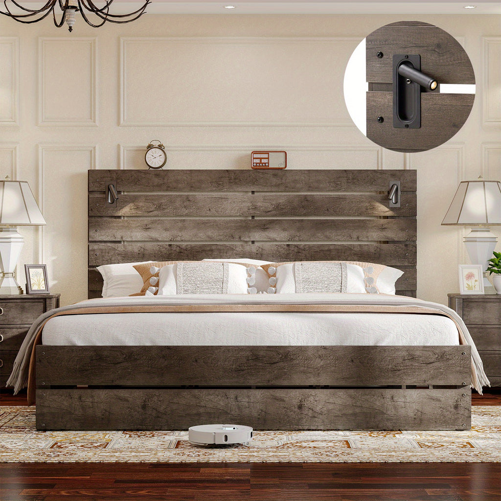 farmhouse platform bed frame 51 high headboard built - Temu
