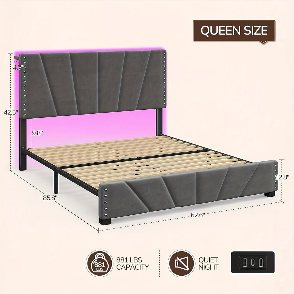 king queen size upholstered platform durable bed frame rgb - Temu
