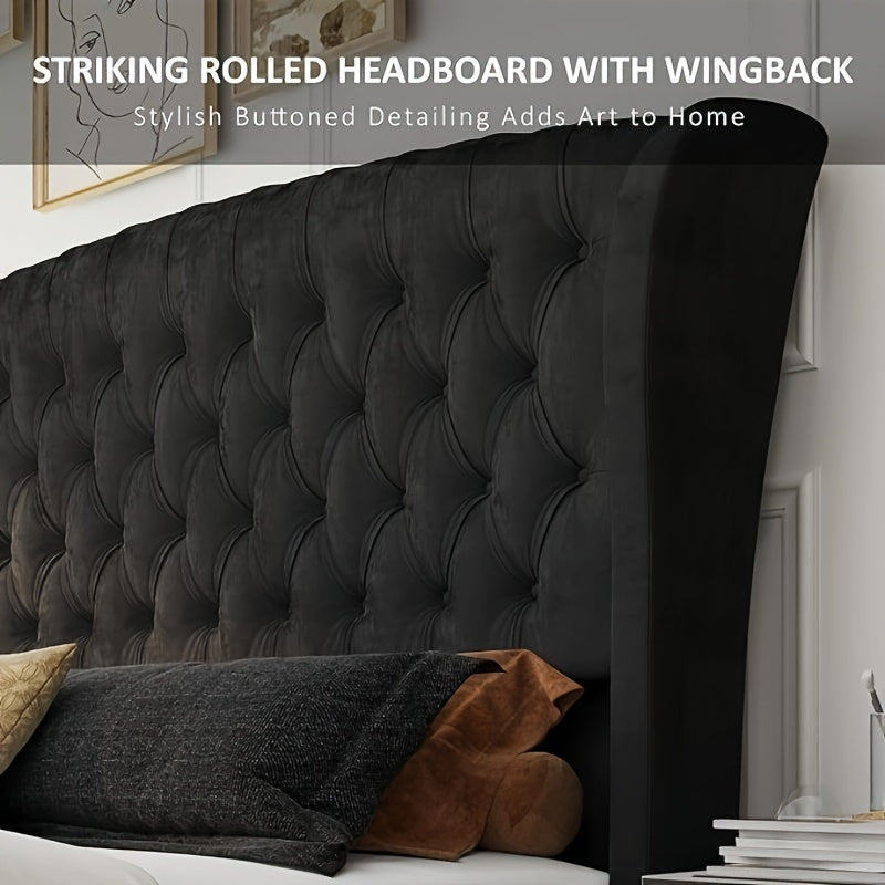 black platform bed frame a queen size chenille upholstery - Temu