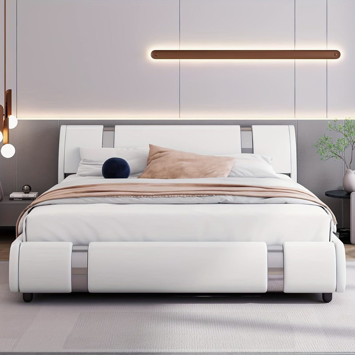contemporary platform bed frame made faux leather featuring - Temu
