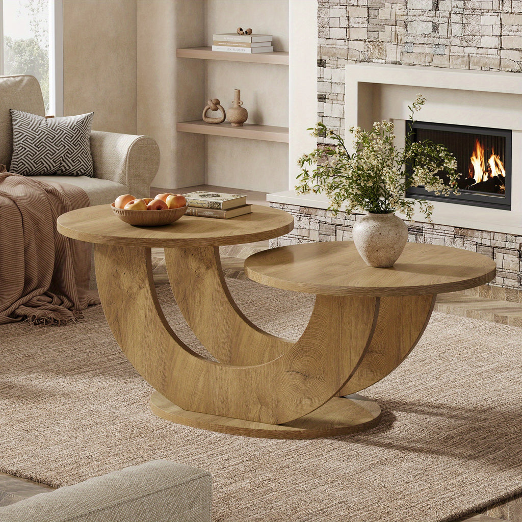 round living room coffee table 2 tier farmhouse coffee table - Temu
