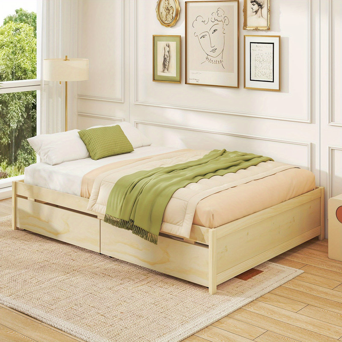 full size wooden platform bed frame 2 rolling - Temu
