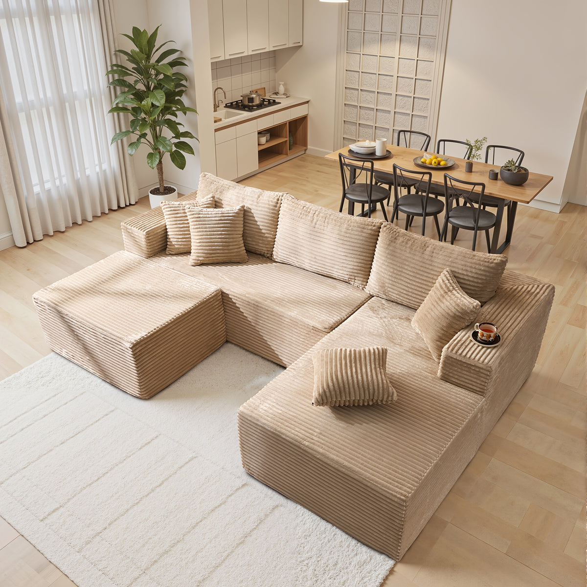 modern 108 inch convertible sectional sofa   4 pillows - Temu