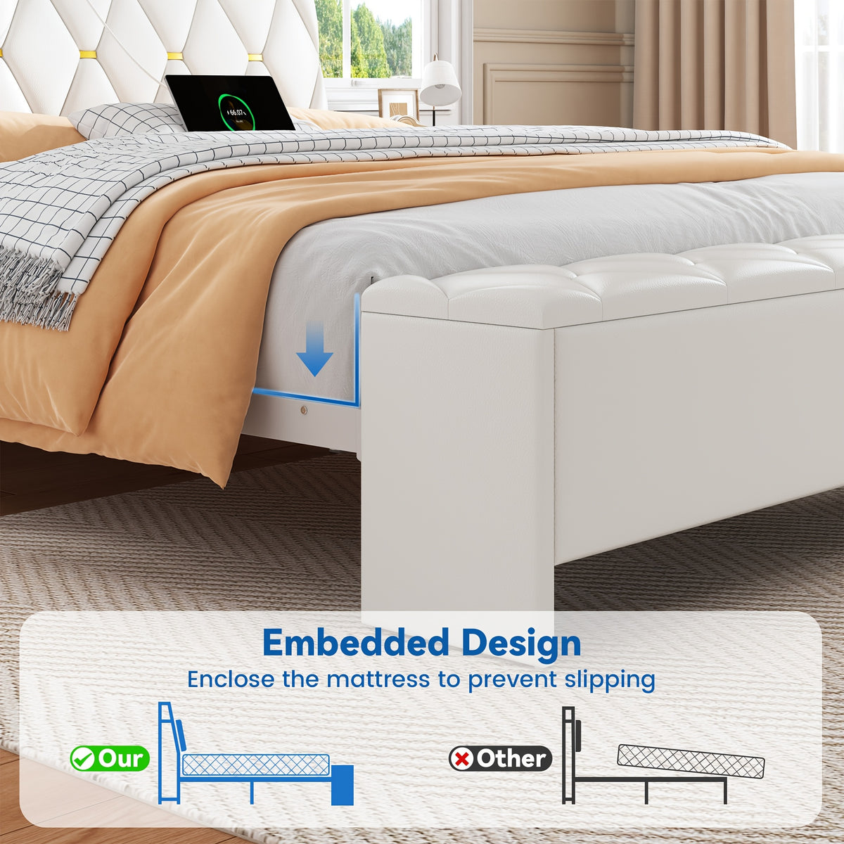 mraeer bed frame storage bench 2 drawers charging station no - Temu