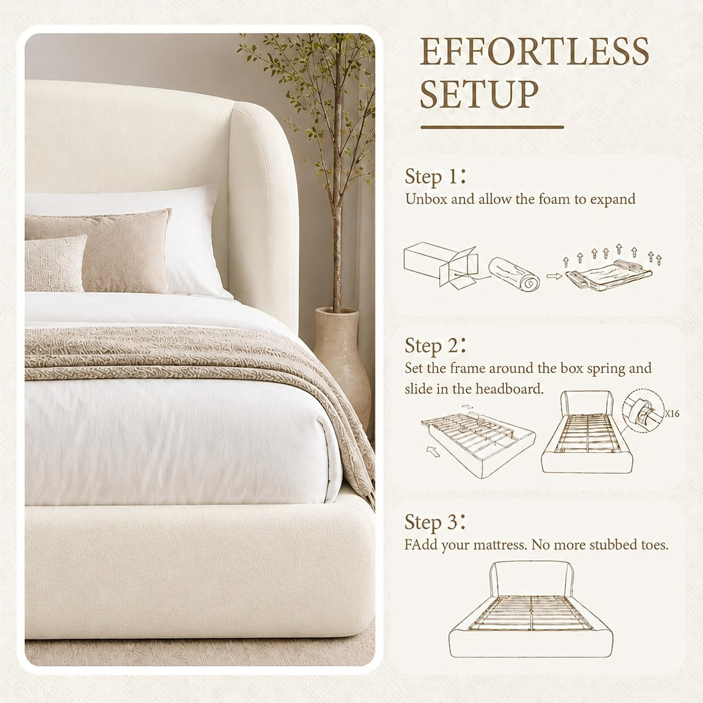 wingback upholstered platform bed frame 45 3 inch high - Temu