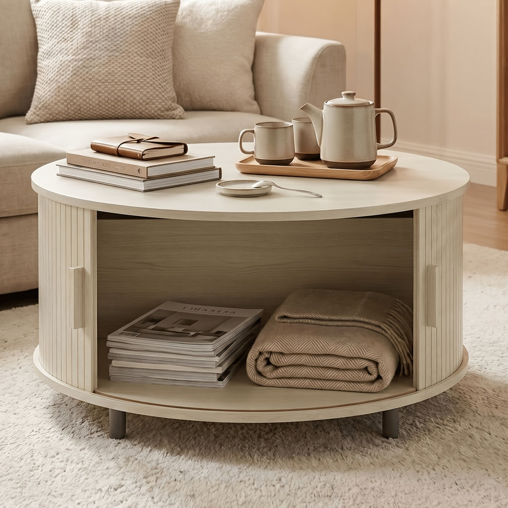 32 round fluted coffee table storage wood coffee table - Temu