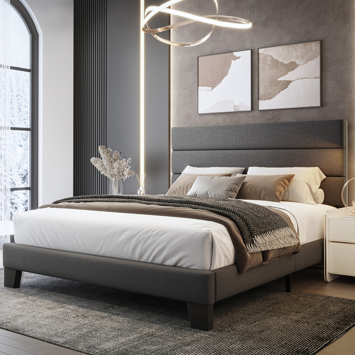 full queen king bed frame platform bed fabric - Temu