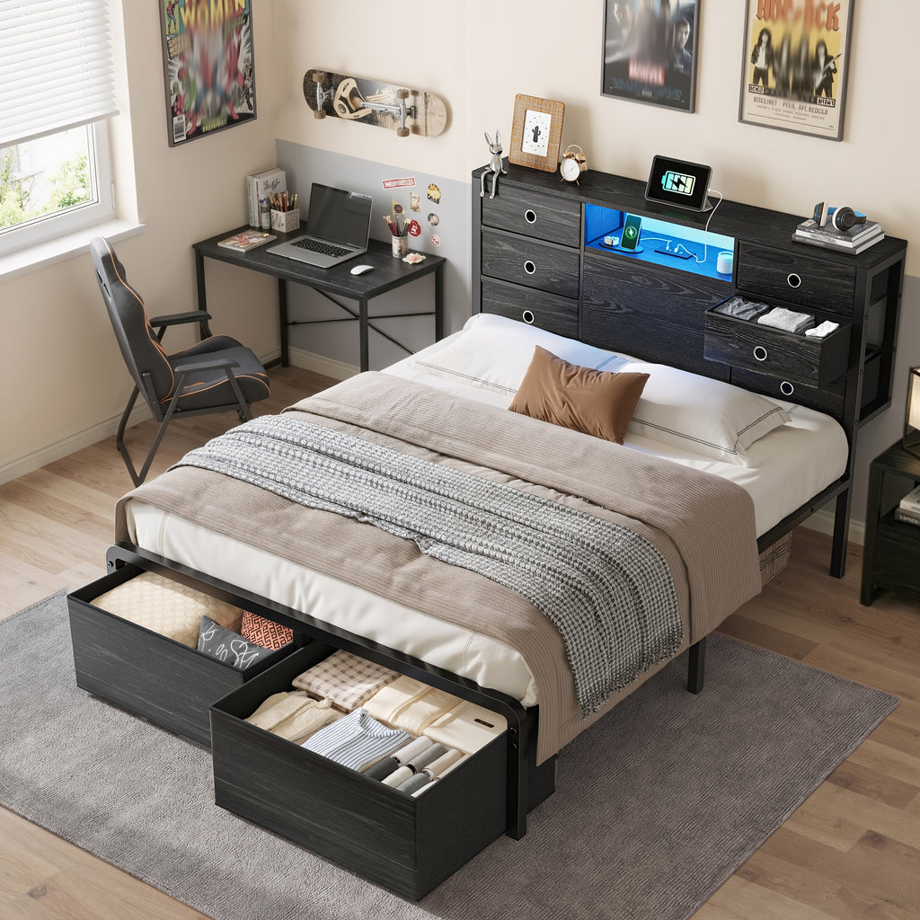 reinforced storage bed frame king queen full 8 9 drawers - Temu