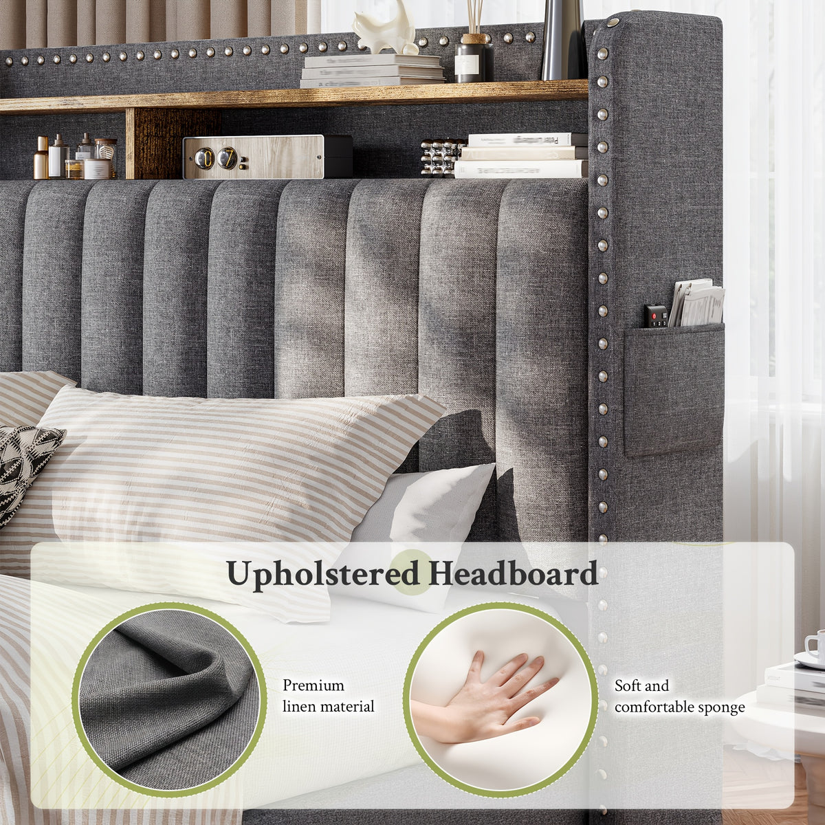 king size upholstered bed frame   2 underbed - Temu
