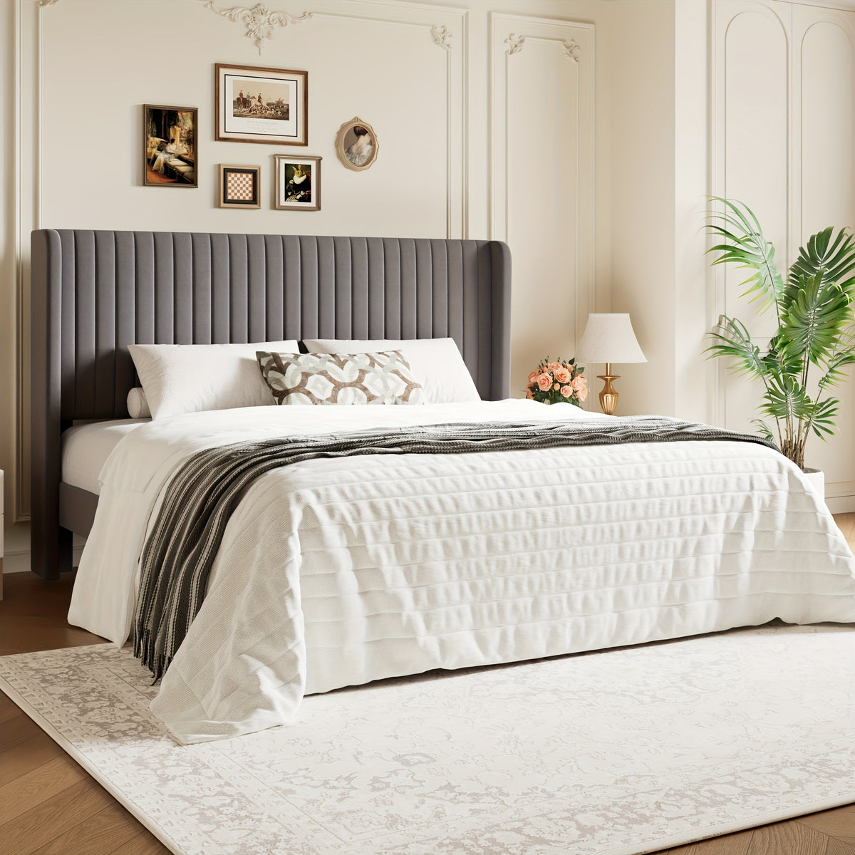 wingback velvet upholstered platform bed frame - Temu
