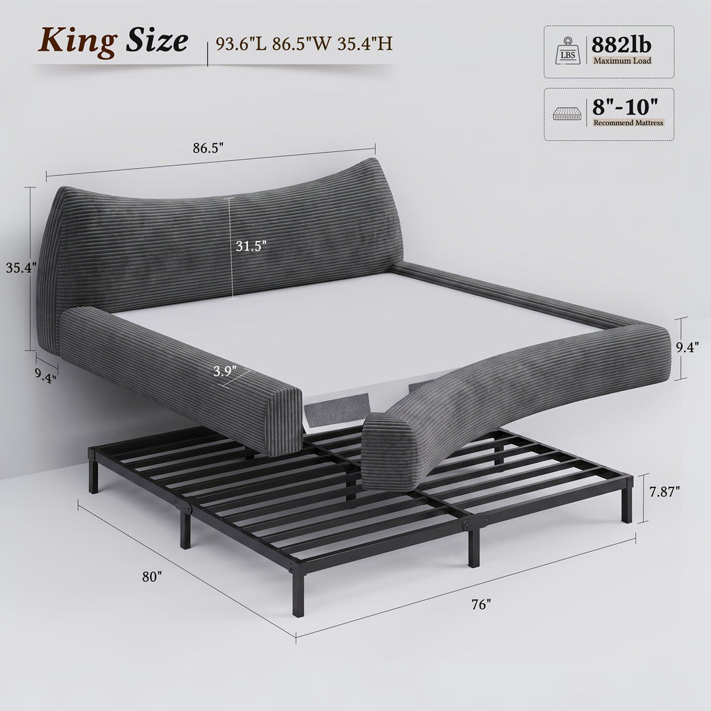 corduroy upholstered bed frame cat ear design - Temu