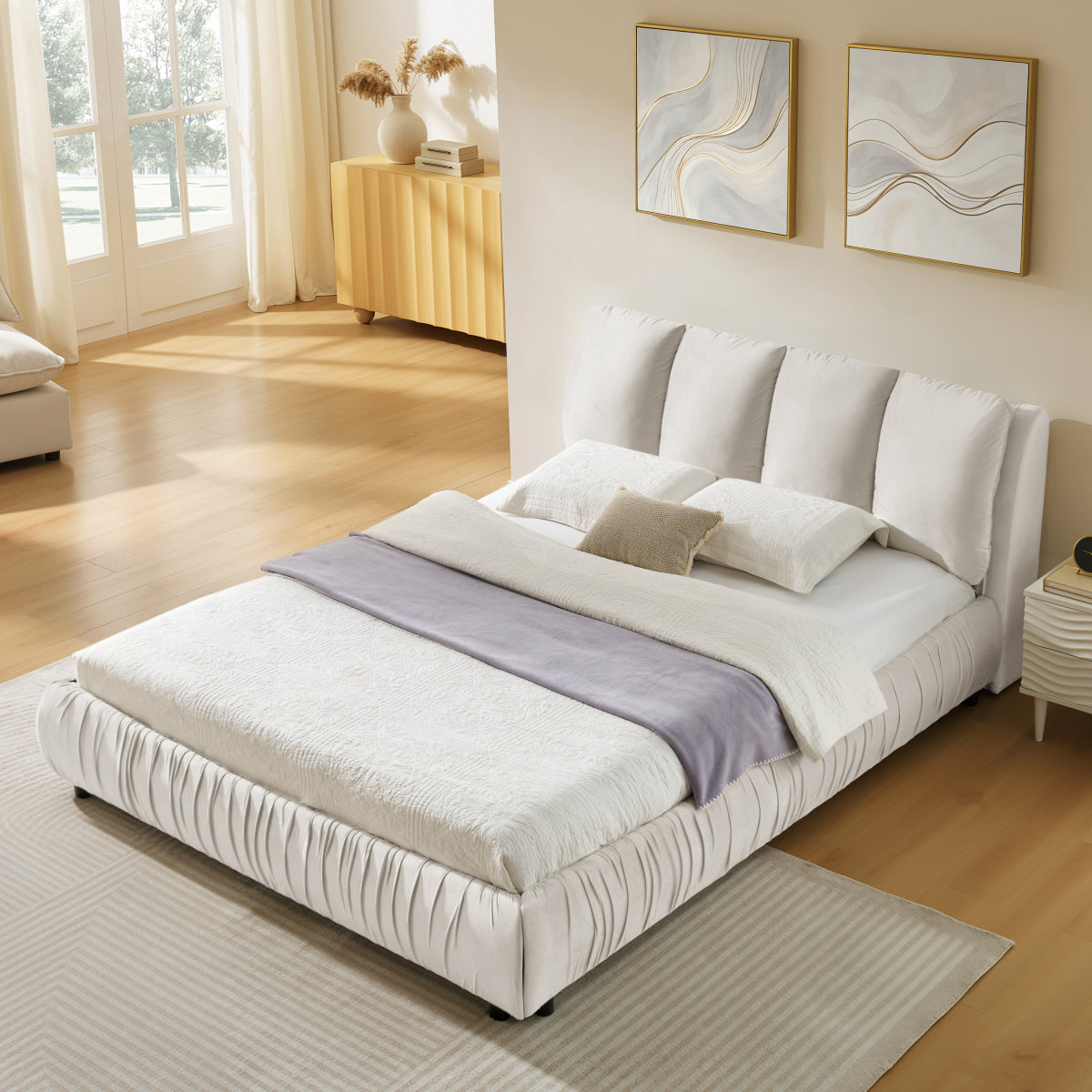 size upholstered bed frame modern minimalist style segmented - Temu