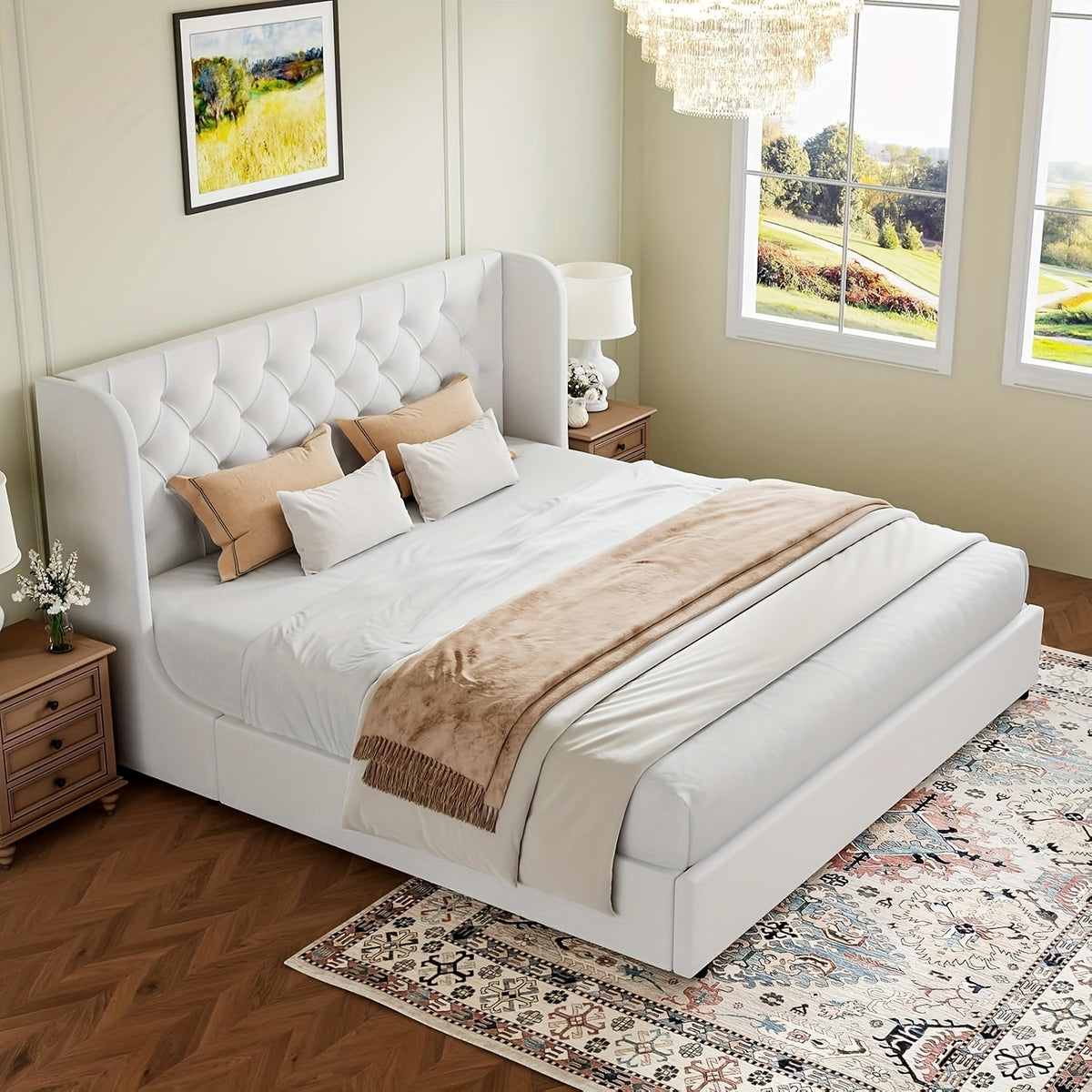 upholstered bed frame a full queen king size featuring a - Temu