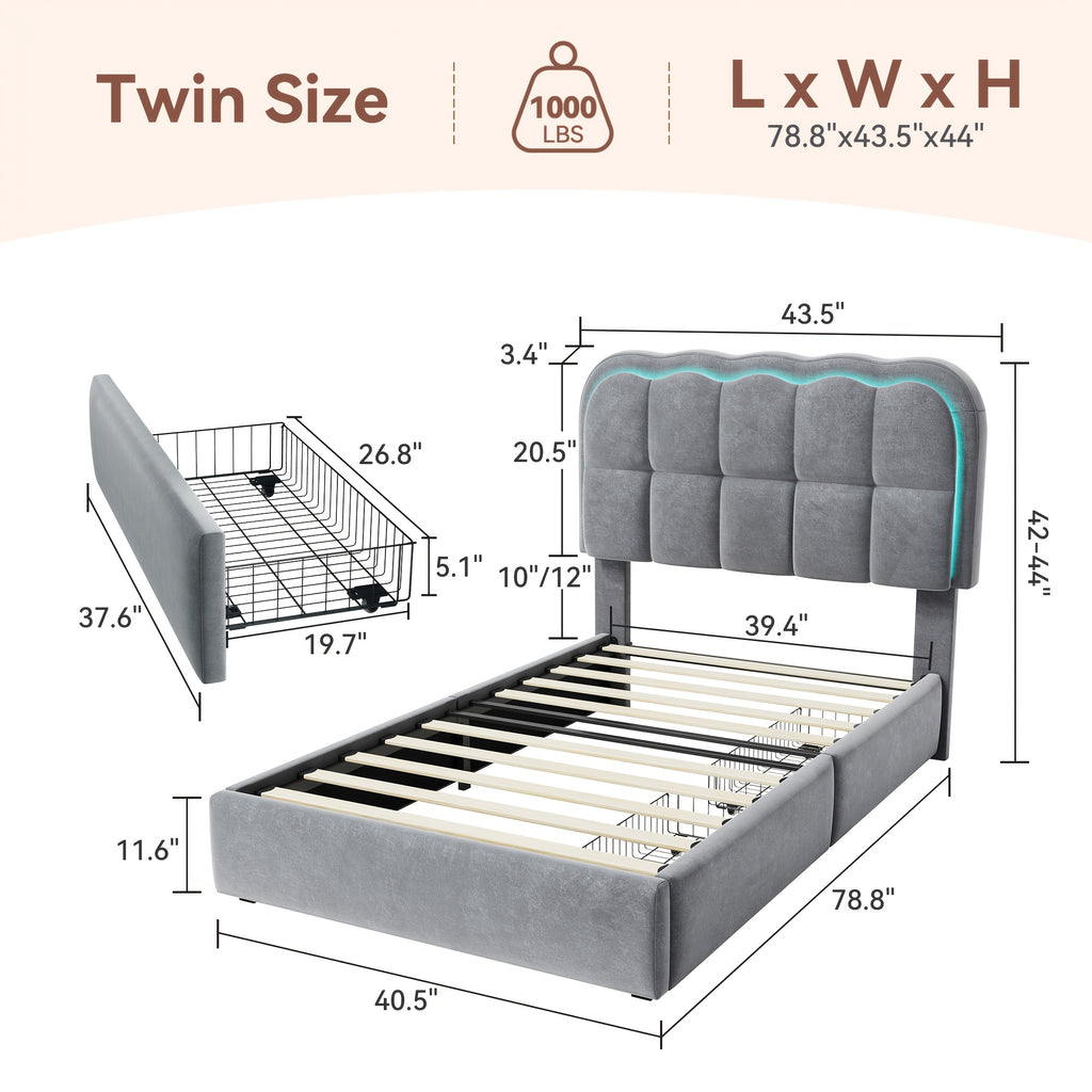 mraeer twin full queen bed frame led lighting 2 4 storage - Temu