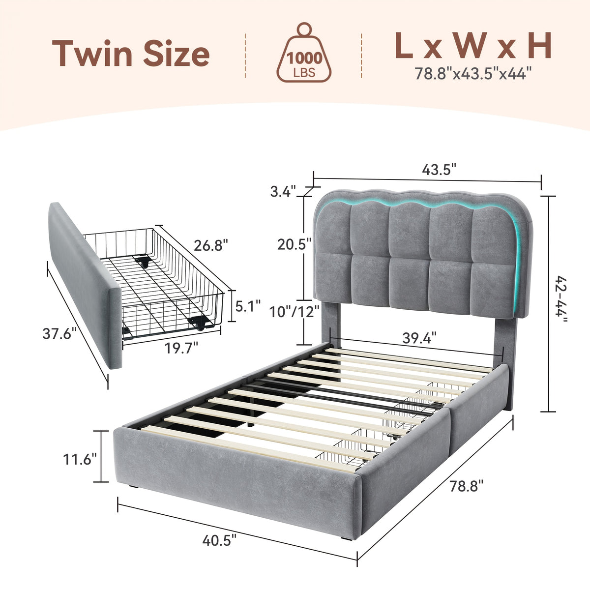 mraeer twin full queen bed frame led lighting 2 4 storage - Temu