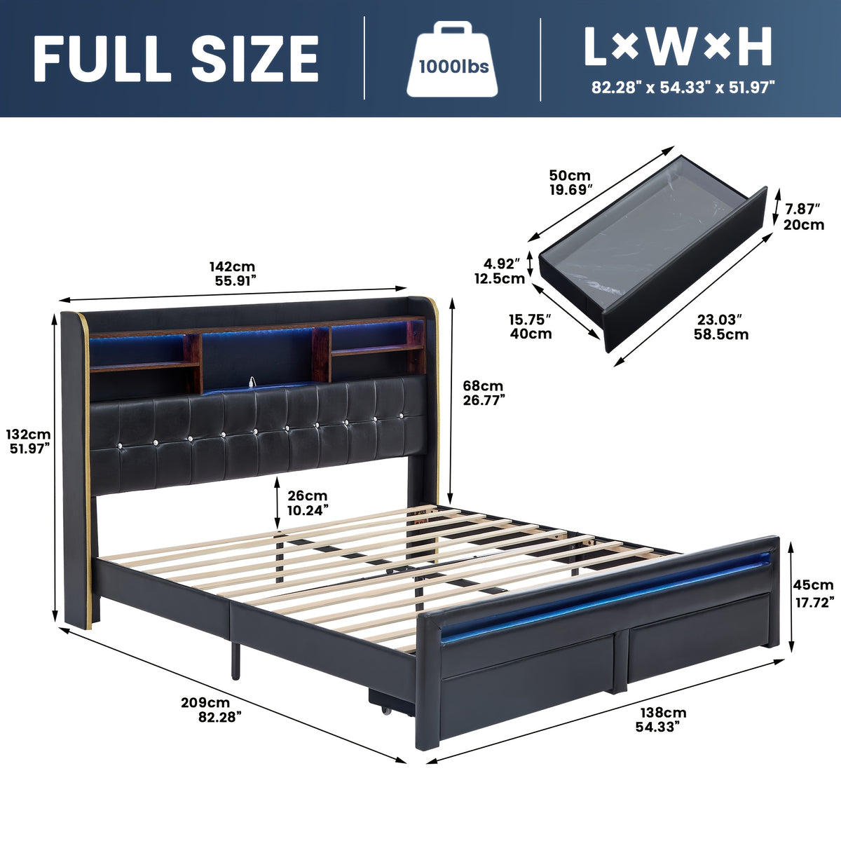 a queen sized bed frame featuring a headboard bookcase - Temu