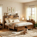queen size bed frame rattan headboard built in led reading - Temu