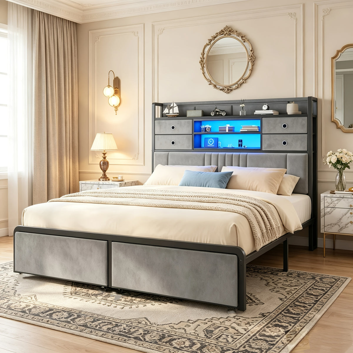 velvet platform bed frame headboard storage 4 fabric - Temu