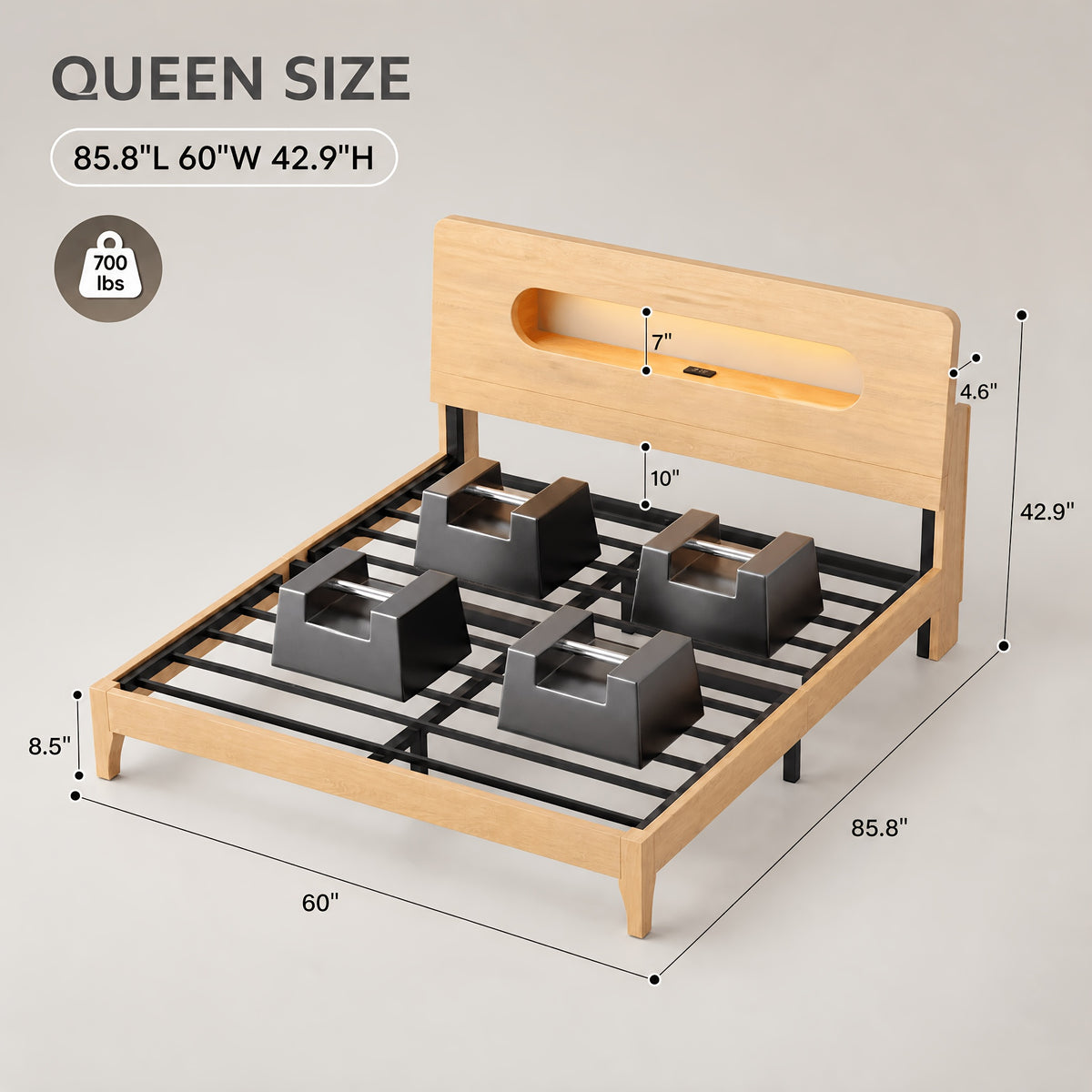 led bed frame usb charging storage shelf solid wood platform - Temu