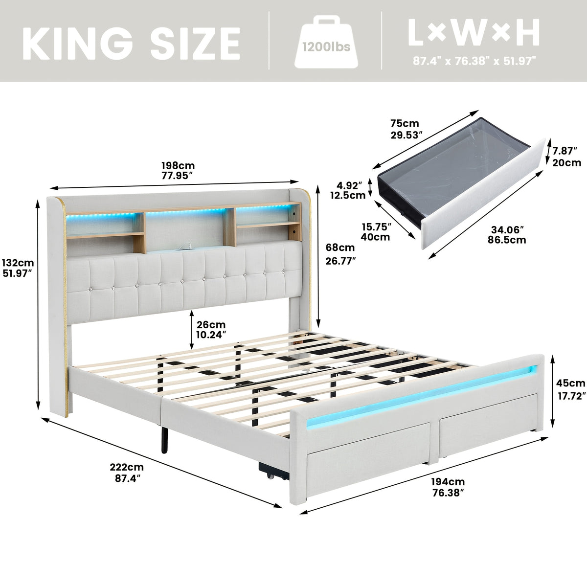 a queen sized bed frame featuring a headboard bookcase - Temu