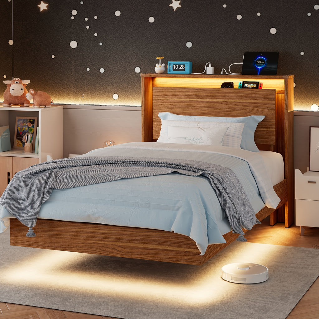floating bed frame led lights charging station heavy duty - Temu