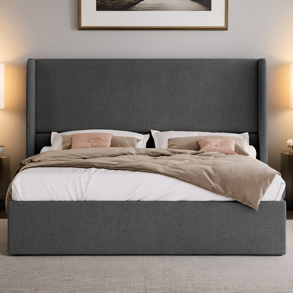 fabric lift storage bed frame featuring wingback - Temu
