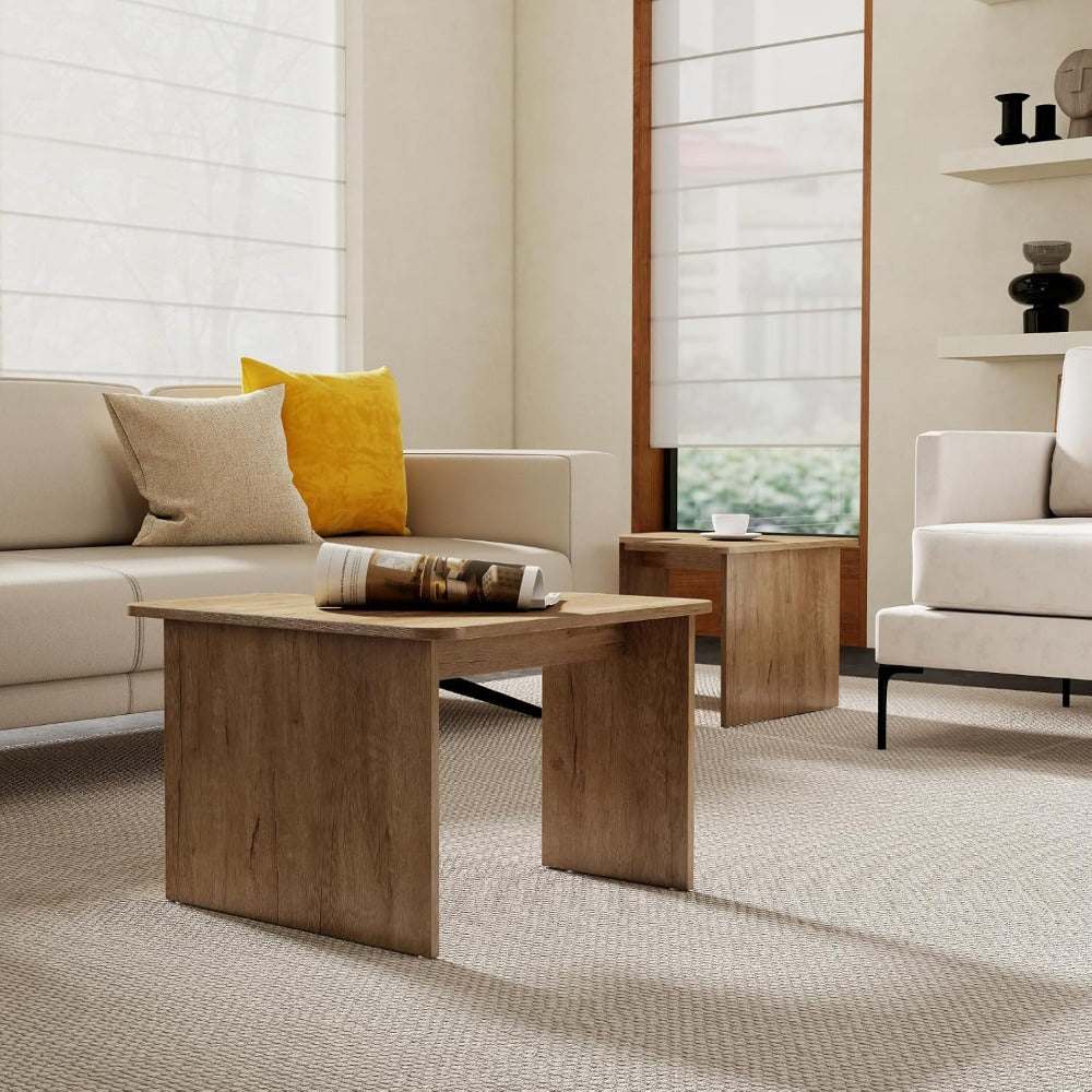 set 2 modern nesting coffee tables wooden l shaped square - Temu