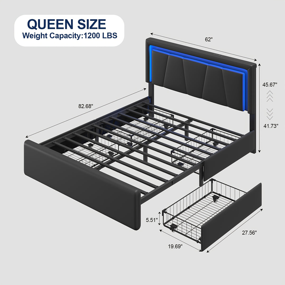 upholstered platform bed frame 4 storage drawers twin full - Temu