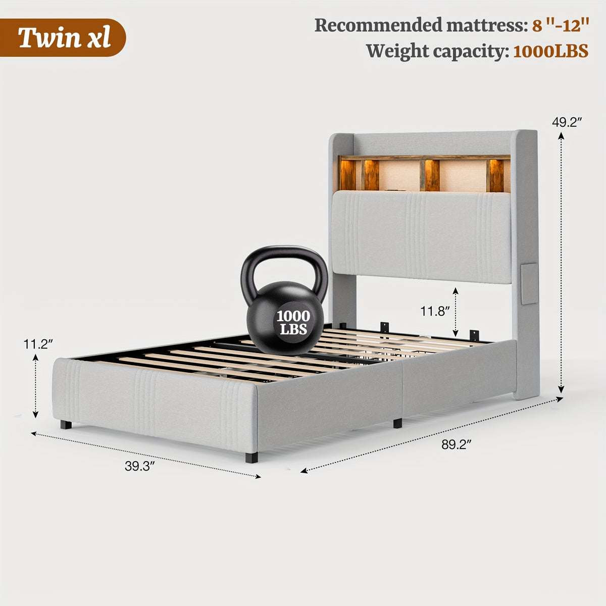 bed frames hidden storage headboard 4 drawers 49 2 tall - Temu