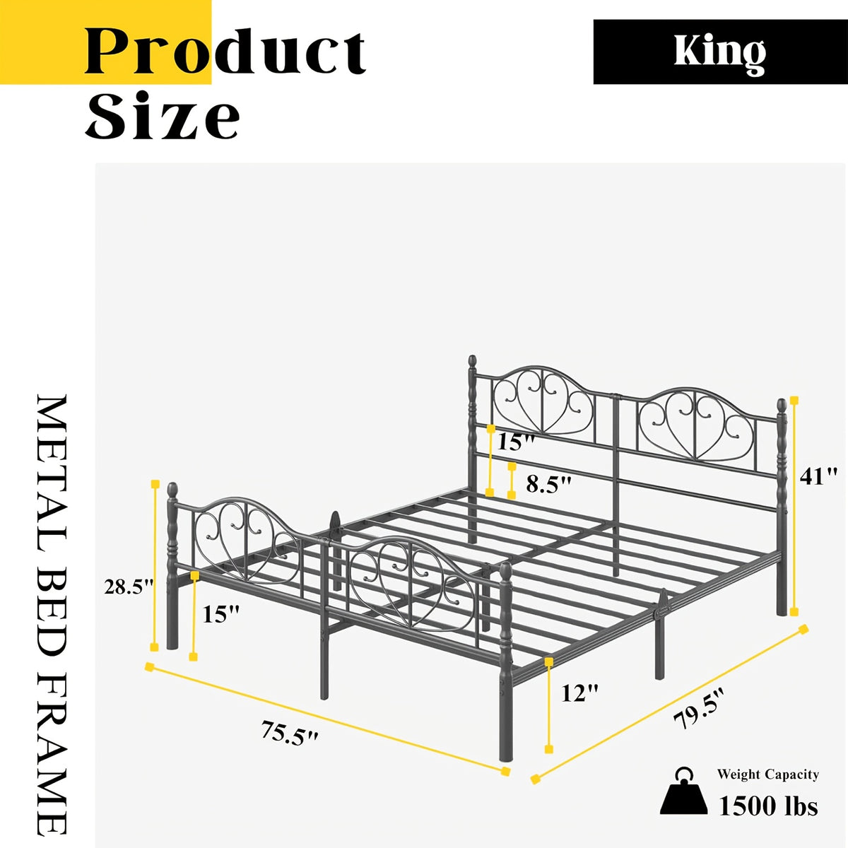 12 inch metal platform bed frame victorian style headboard - Temu