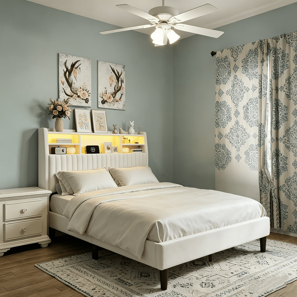 king size storage bed frame 2 tier shelf headboard led - Temu