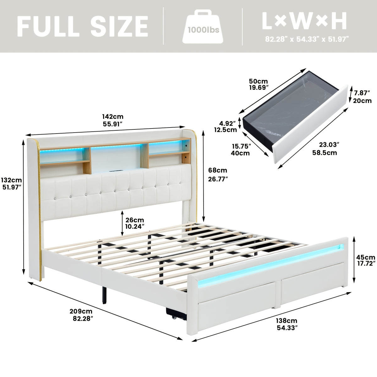 a queen sized bed frame featuring a headboard bookcase - Temu