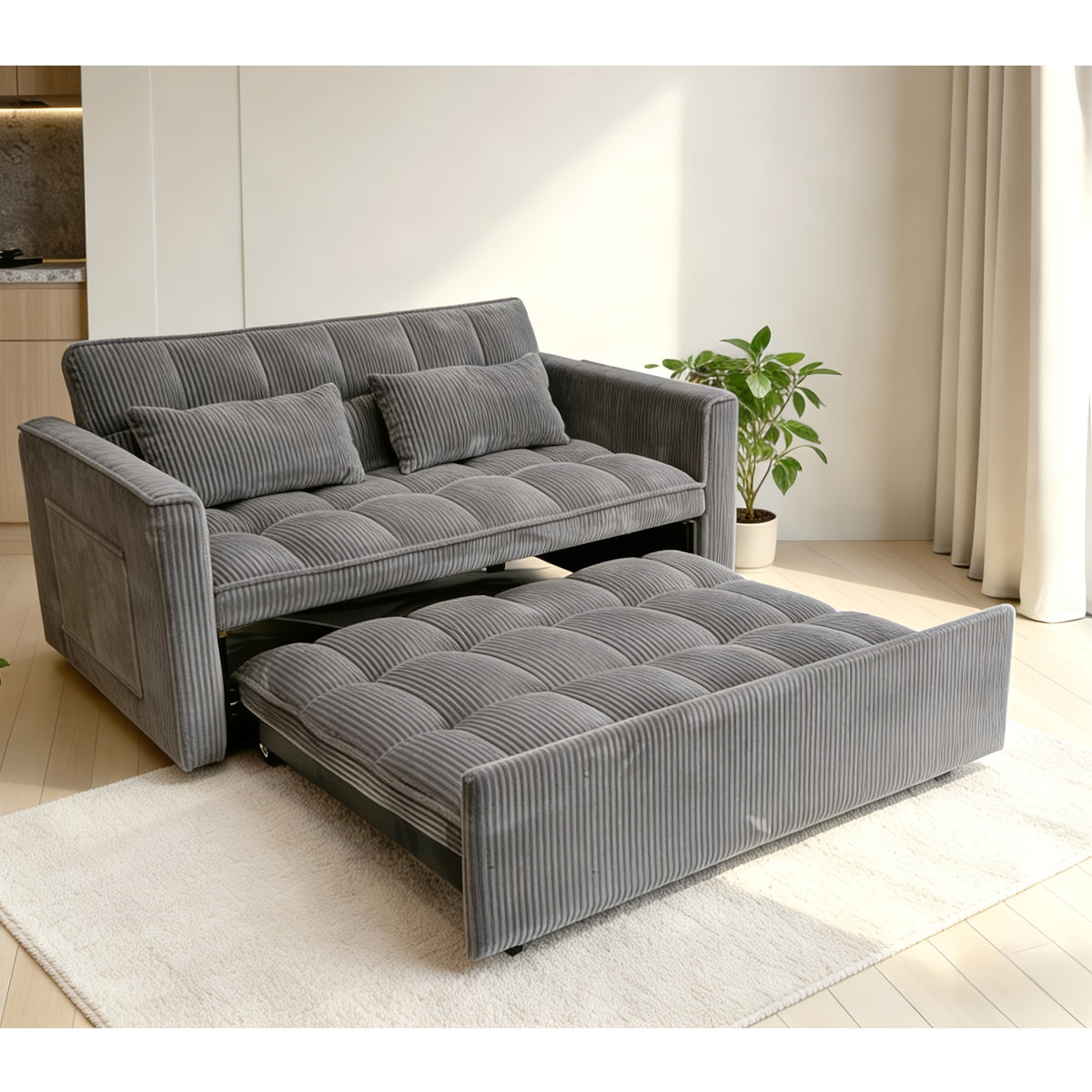3 in 1 convertible sofa bed 54 inch striped velvet pull sofa - Temu