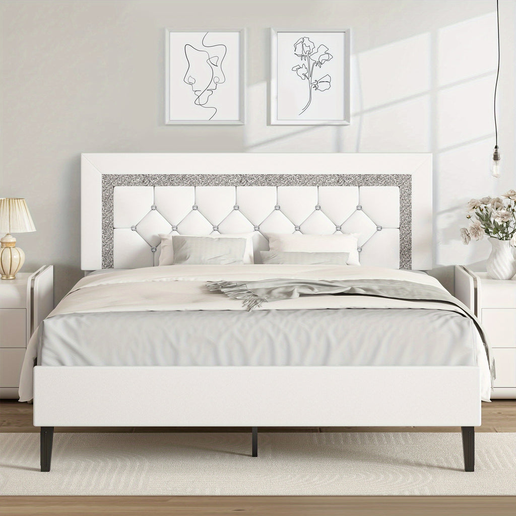 twin full queen bed frame tufted button headboard - Temu