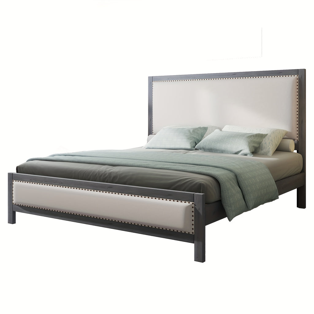 a platform bed featuring a sturdy wooden frame a linen - Temu