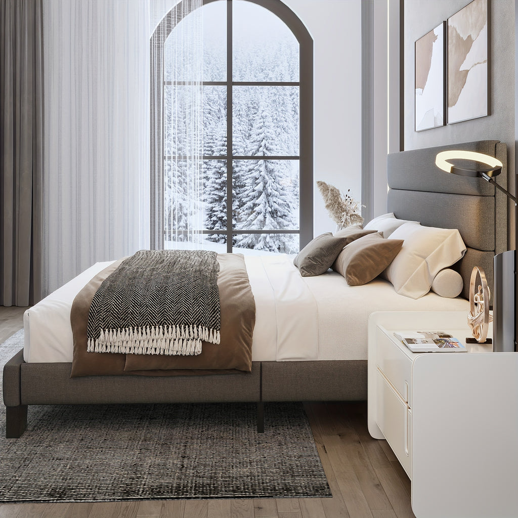 full queen king bed frame platform bed fabric - Temu