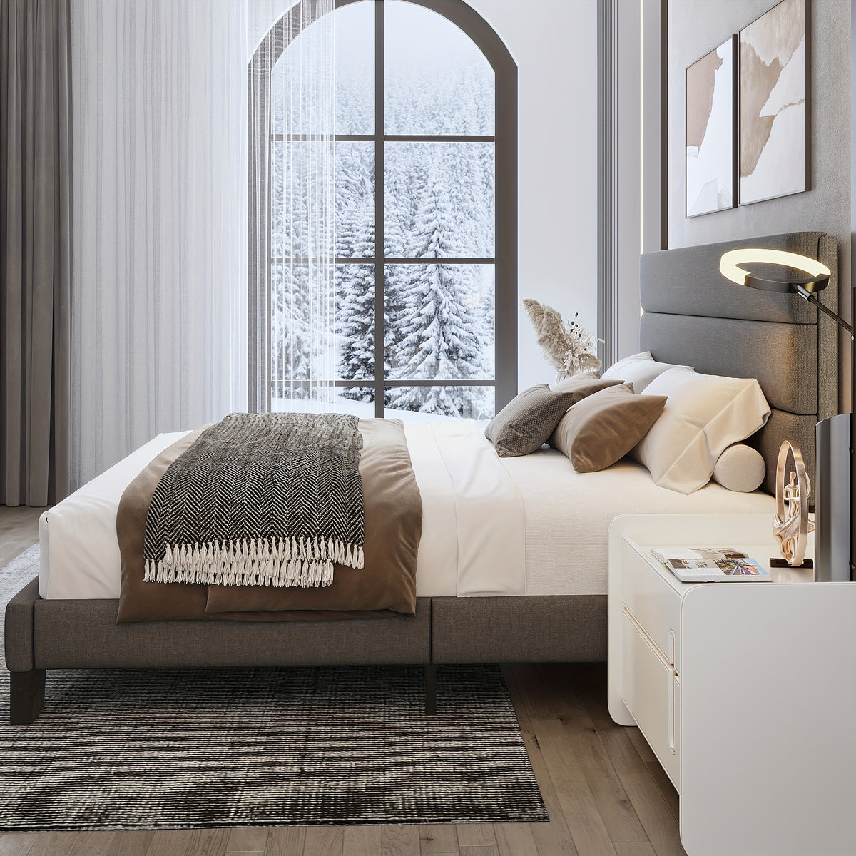 full queen king bed frame platform bed fabric - Temu