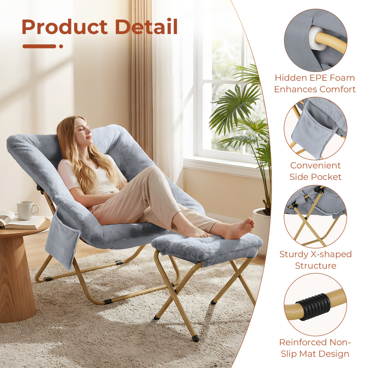 comfy saucer chair foldable lounge chair soft faux fur - Temu