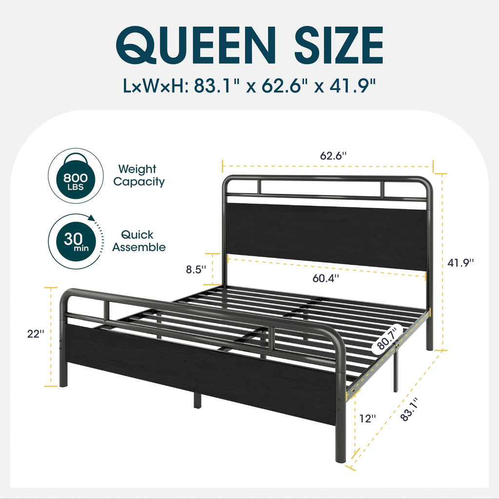 full queen king size bed frame metal bed wood - Temu