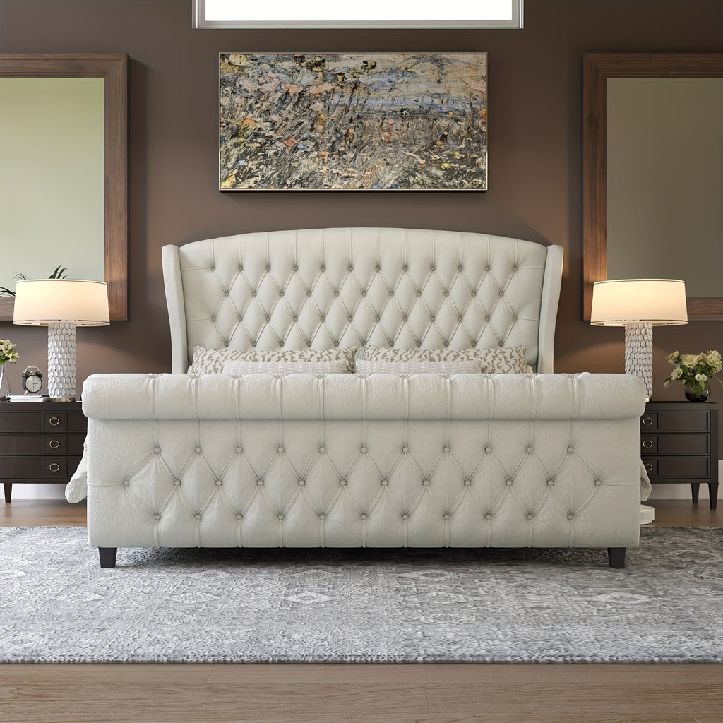 platform bed frame chenille upholstered   scroll - Temu