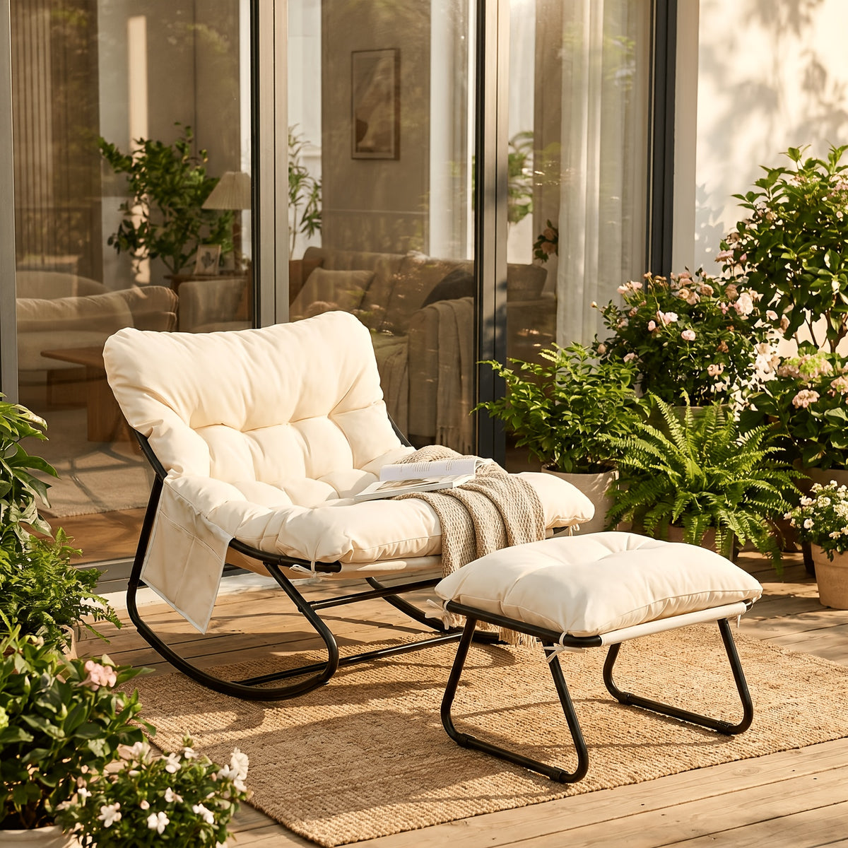 outdoor papasan rocking chair lounge chair cushion sturdy - Temu