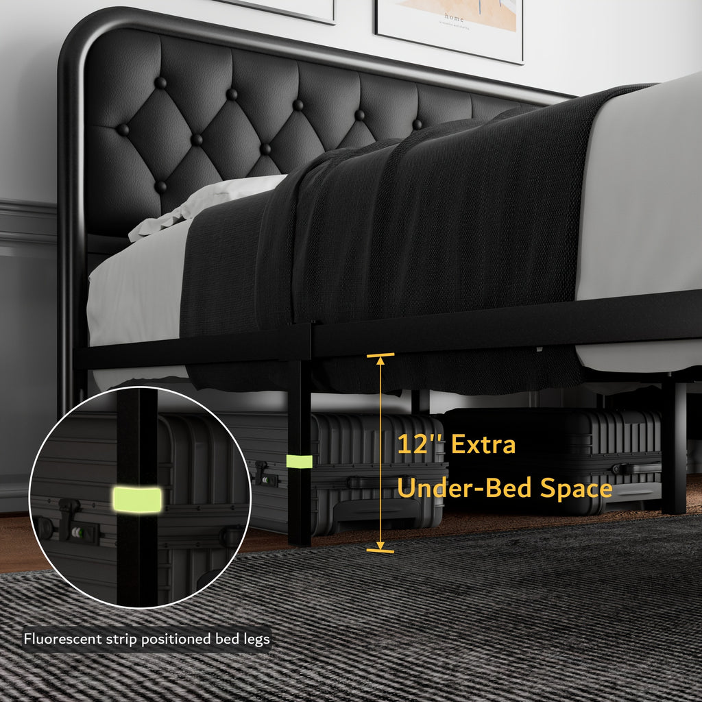 metal bed frame platform bed frame faux leather - Temu